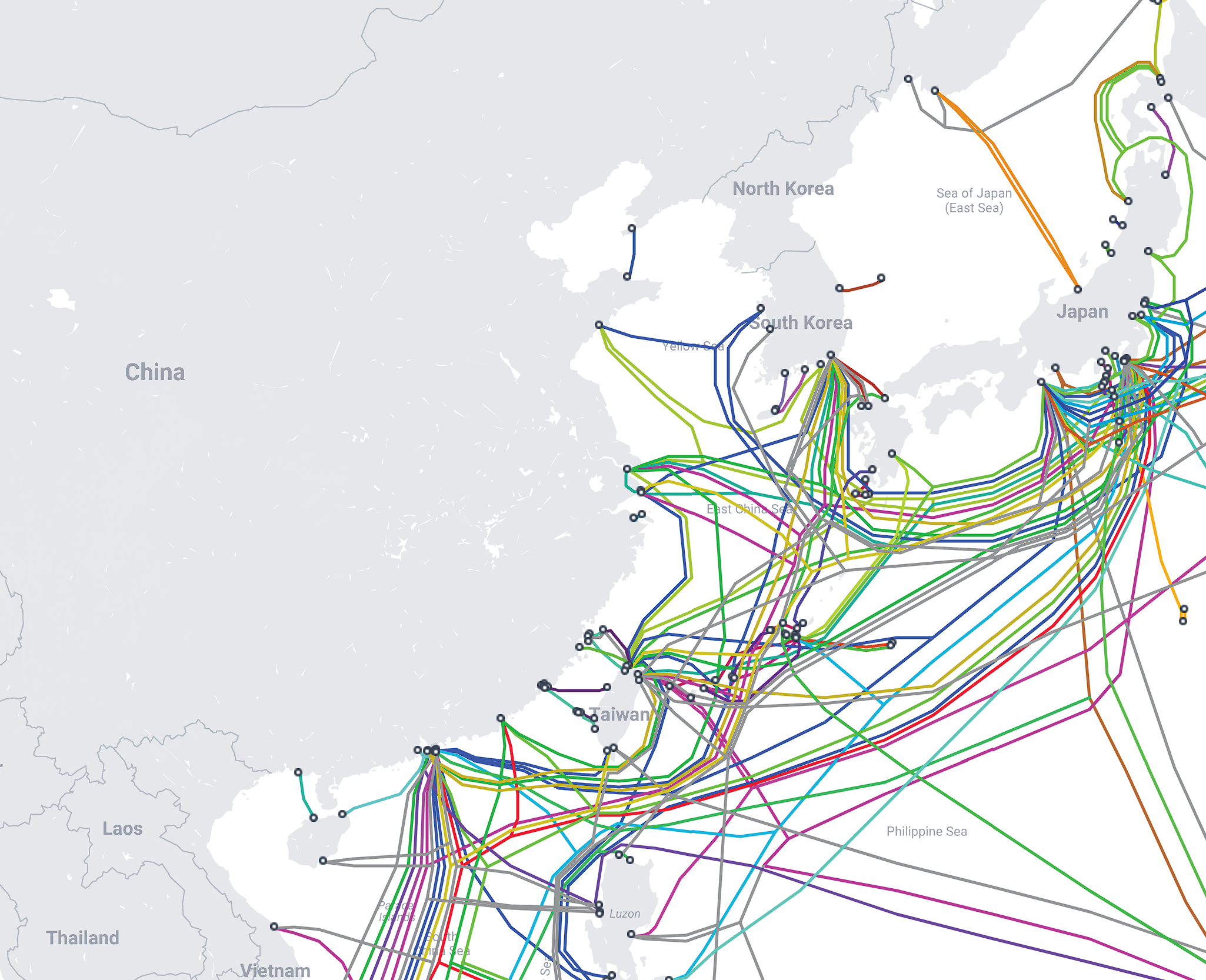 图2 中国出海节点与国际光缆汇聚示意