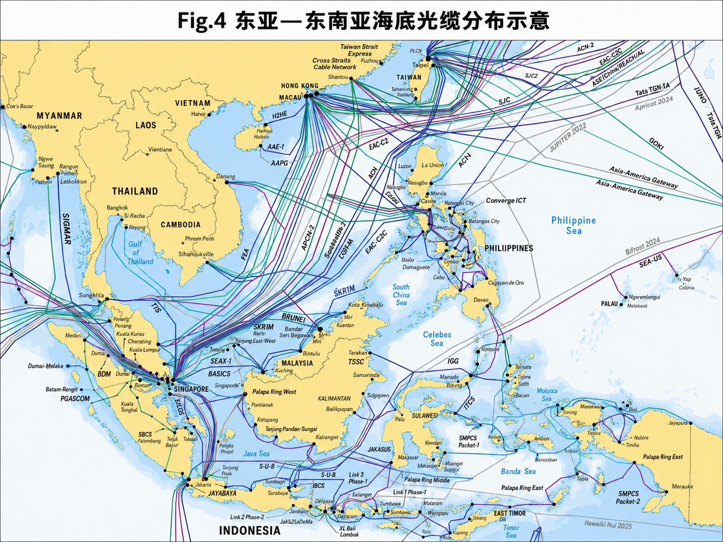 图4 东亚 / 东南亚海底光缆分布图